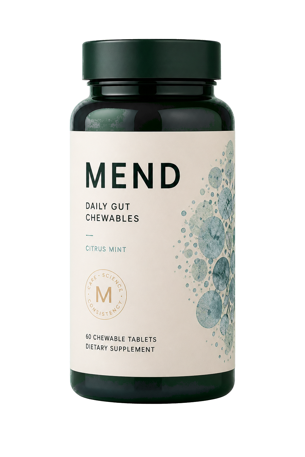 MEND Daily Gut Chewables bottle.