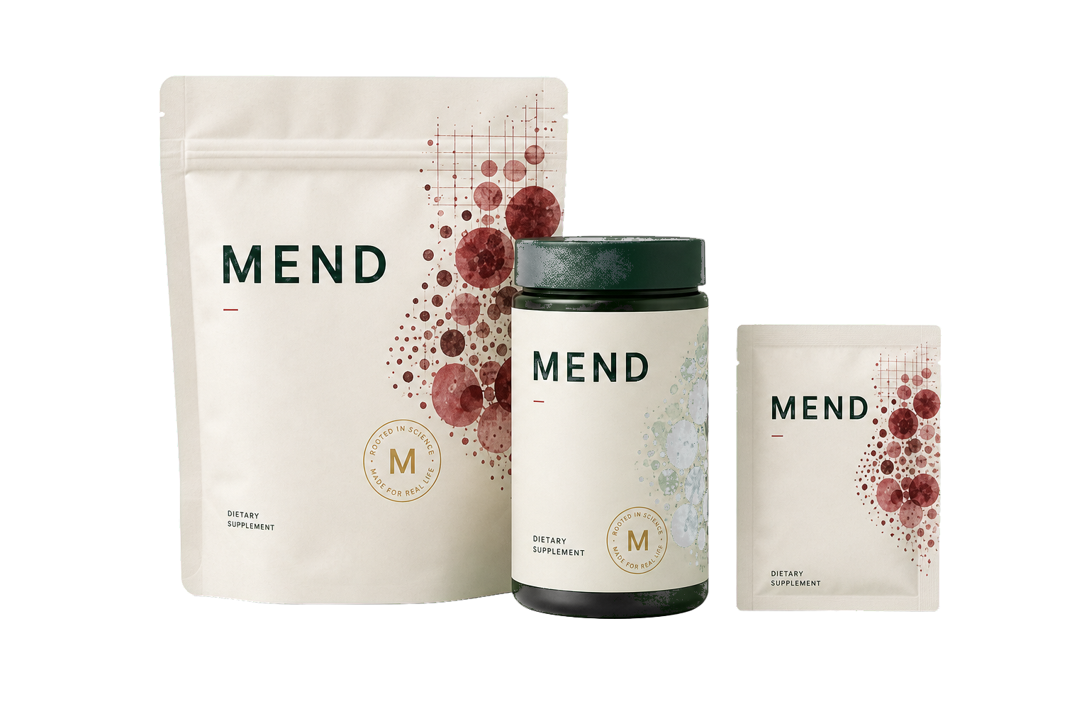 MEND Daily Gut Support products with gummies.
